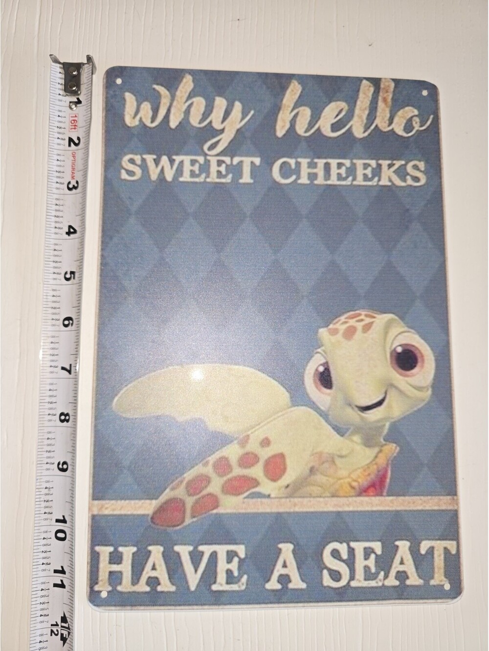 Why Hello Sweet Cheeks SeaTurtle Metal Sign Funny Wall Decor